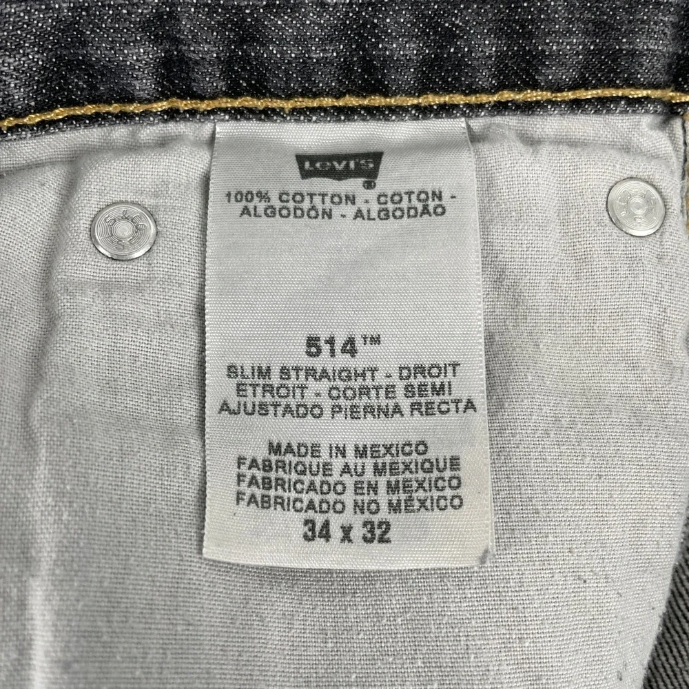 Levi's Jeans Mens 34x32 Black Gray 514 Slim Straight Denim‎ Pants Made in Mexico